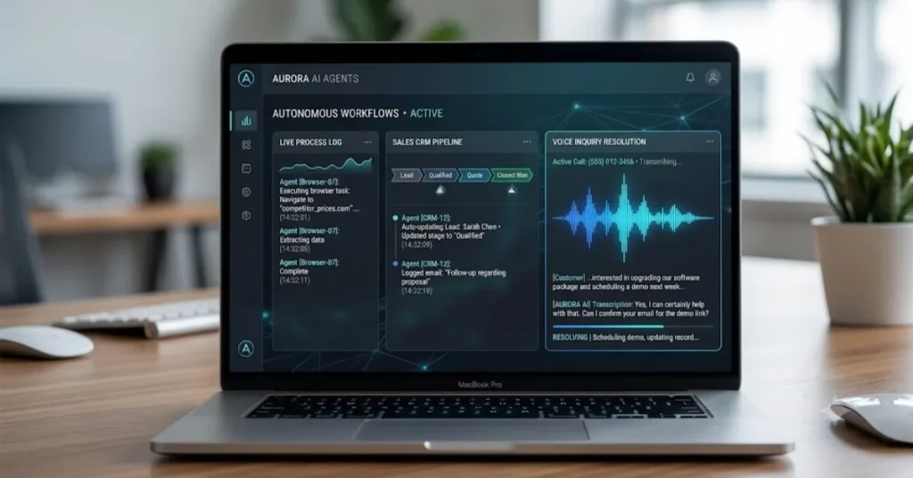 GPT-6 Astra by OpenAI dashboard showing autonomous computer execution, CRM synchronization, and business agent workflows