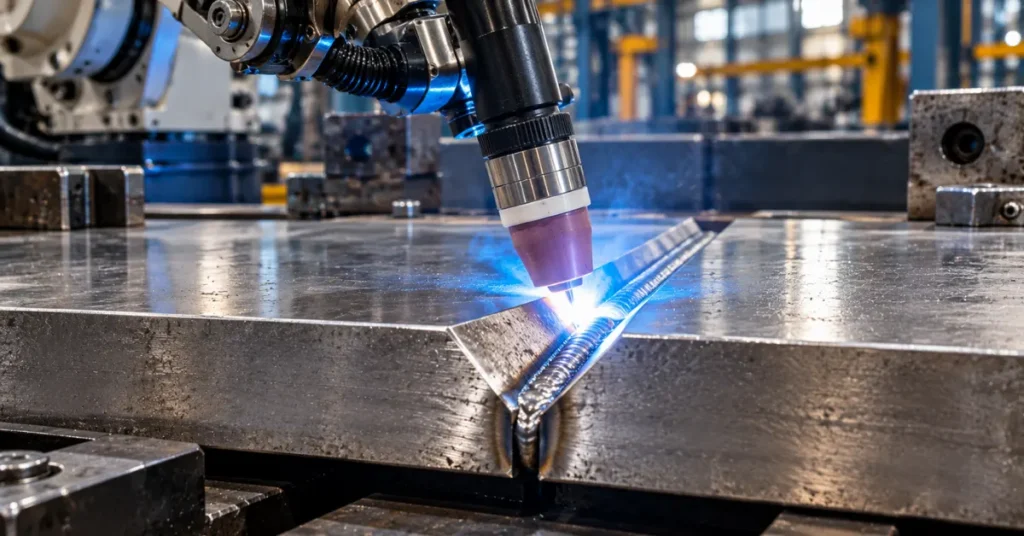 Precision TIG welding operation on an alloy 2507 duplex stainless steel heavy plate joint.